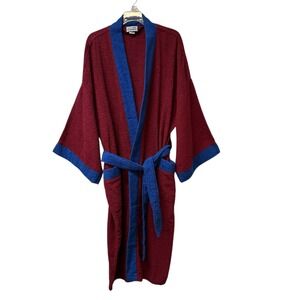 Wind Jammer Mens Burgundy Terry Cloth Robe Blue Trim One Size Fits All